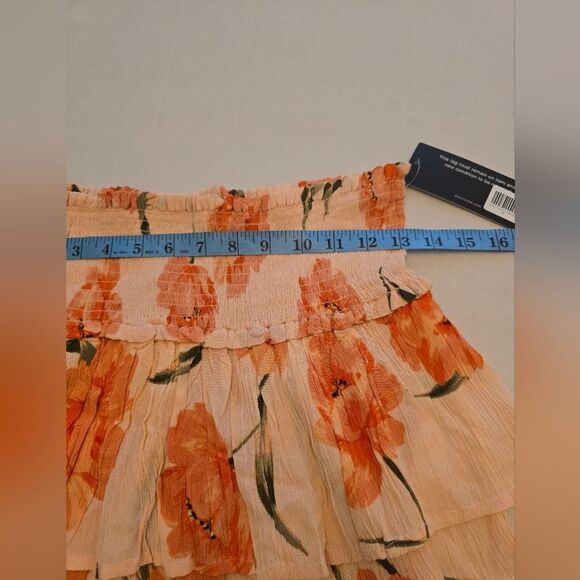 NWT Bila 77 Orange Floral Mini Skirt Smocked Waist Size Medium - Picture 10 of 10